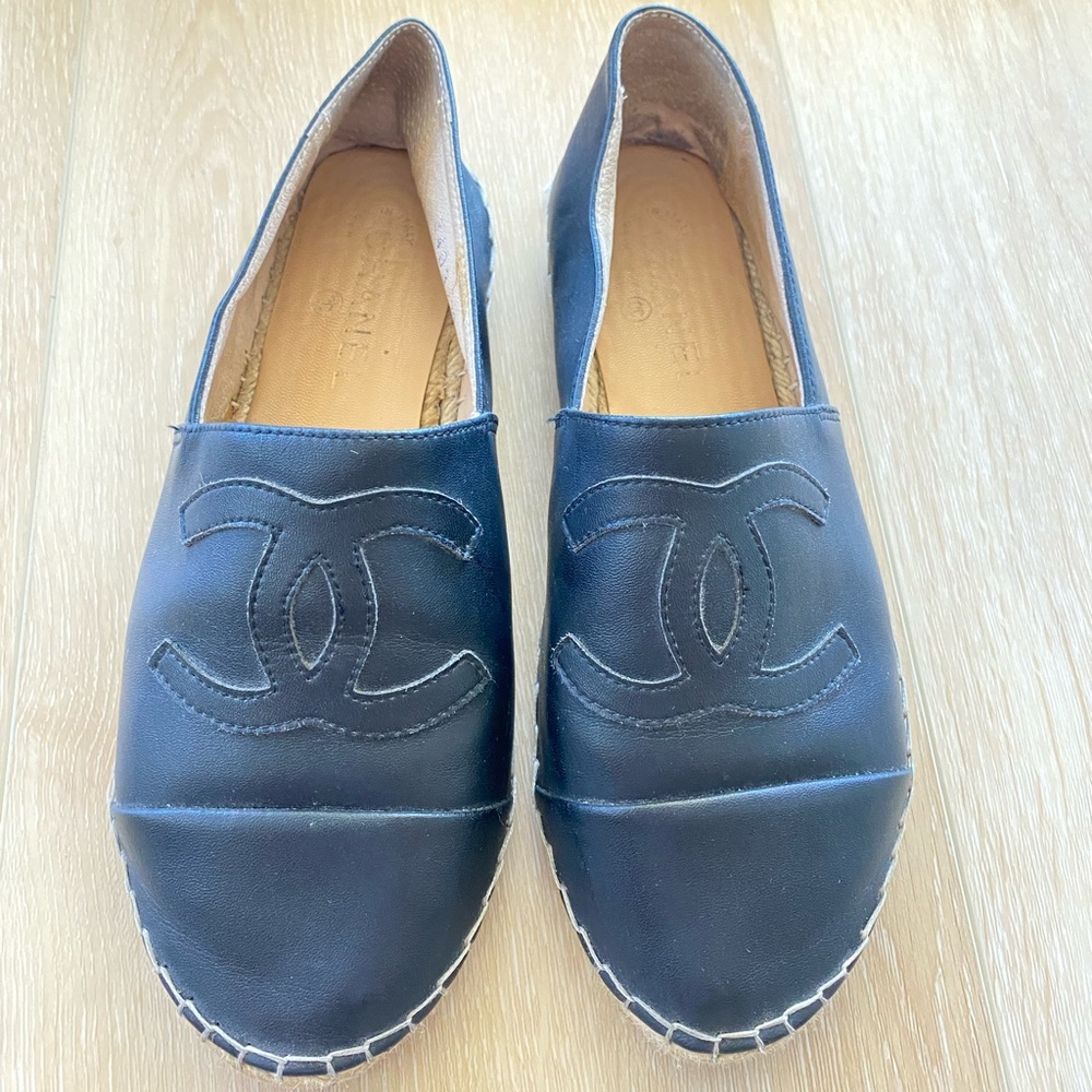 Black Chanel Lambskin leather Espadrilles Espadrille Authentic 38 US 7